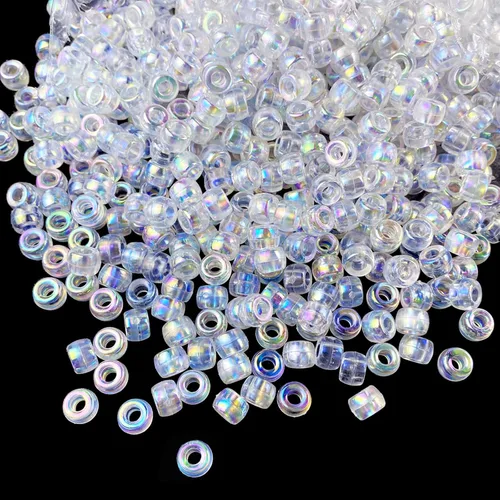 300 Piezas Cuentas de Pony Colores AB Cuentas Espaciadoras Acrílicas para Manualidades DIY Trenzas Pulsera Fabricación de Joyas (6x9mm, Transparente