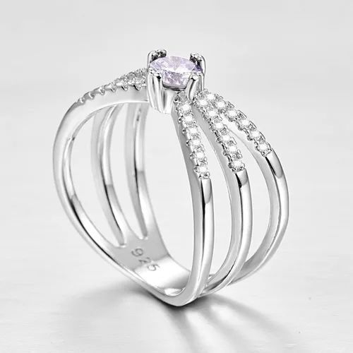 Miniatura 46 de Narica Anillo de 21 piedras chapadas en plata, apilables, corte redondo, zafiro azul, circonita cúbica, relleno de circonita cúbica, halo