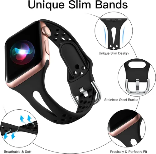 Miniatura 2 de Getino Compatible with Apple Watch Bands 38mm 40mm 41mm 42mm 44mm 45mm 46mm 49mm for Women Men, Soft Durable Breathable Thin Slim Narrow Band for