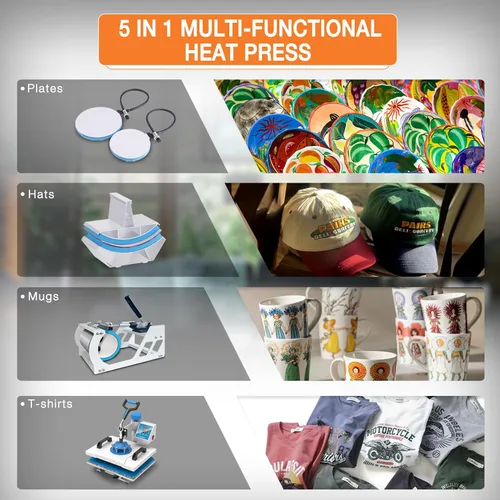 Miniatura 2 de HORGELU Máquina de prensa de calor 5 en 1, máquina de transferencia de calor de 12 x 15 pulgadas, oscilación de 360 grados, multifunción