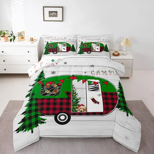 Miniatura 9 de Erosebridal Juego de edredón de Papá Noel tamaño matrimonial para niños y niñas, edredón de plumón de Feliz Navidad, juego de ropa de cama
