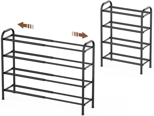 Miniatura 9 de Gonfoam Zapatero expandible de 2 niveles, estante ajustable para zapatos, organizador de almacenamiento de metal resistente, zapatero de pie