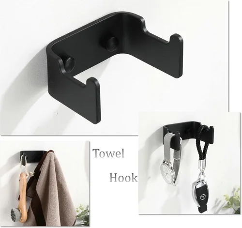 Miniatura 5 de SHUNLI Juego de accesorios de baño de 4 piezas, juego de toallero negro de 15.7 in/toallero de mano, soporte de papel higiénico/gancho de toalla