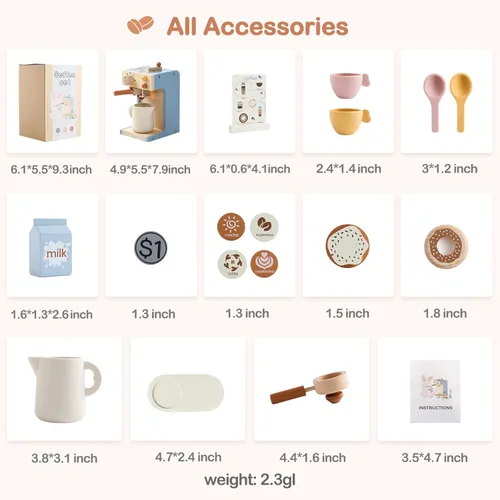 Miniatura 8 de EERKEOD Cafetera de juguete para niños, cafetera de madera para niños, juego para niños pequeños, accesorios de cocina, regalo para niñas y niños