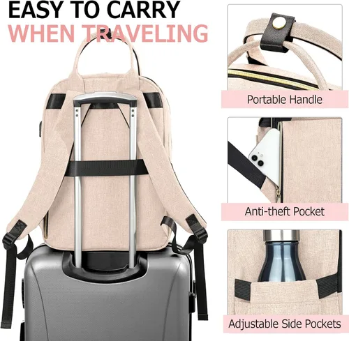 Miniatura 4 de Mochila para mujer, mochila para laptop de 15.6 pulgadas, mochila universitaria acolchada, lindas mochilas de trabajo, resistente al agua