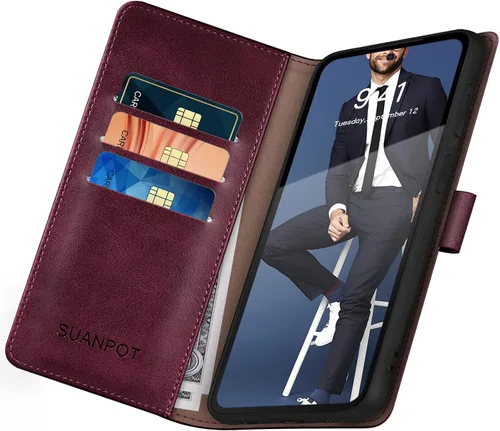 Miniatura 5 de SUANPOT Funda de piel tipo cartera para Samsung Galaxy S22 con bloqueo RFID, tarjetero para tarjetas de crédito, funda de teléfono con tapa tipo