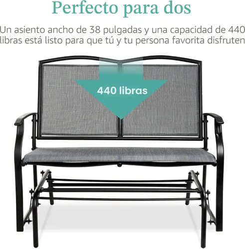 Miniatura 6 de Best Choice Products – Banco mecedora para 2 personas, para patio al aire libre, marco de acero con tela textilene, asiento deslizante para Gris