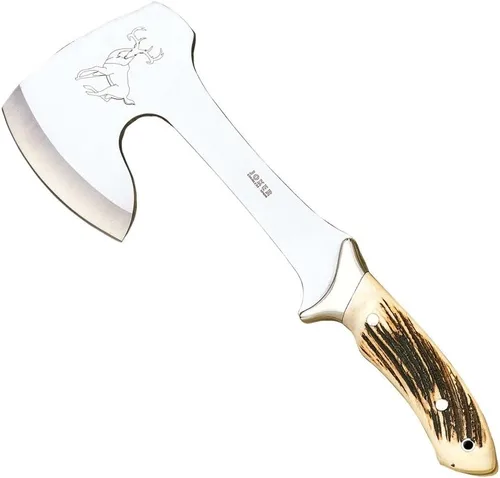 Joker Cazador de hacha de caza, casquillo de acero inoxidable, hoja de 8.27 pulgadas, con funda de cuero marrón, herramienta para pesca, caza, Deer