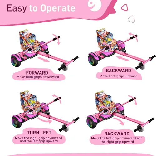 Miniatura 4 de Hiboy HC-01 Hoverboard Seat Attachment for 6.5" 8" 8.5" 10" Hoverboards, Easy Assembly & Adjustable Frame Length Buggy Attachment, Hoverboard Go Rosa