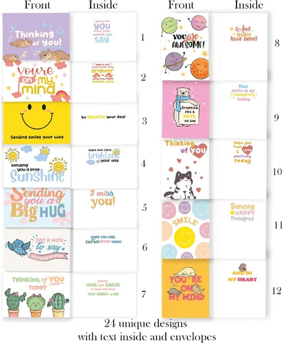 Miniatura 2 de Thinking of You Tarjetas con sobres, 24 tarjetas de felicitación de género neutro con 24 diseños únicos, desplegadas de 8.3 x 5.8 pulgadas, plegadas