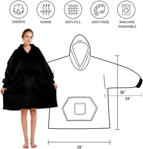Miniatura 2 de REDESS Blanket Hoodie Sweatshirt, Wearable Blanket Oversized Sherpa with Sleeves and Giant Pocket, Cozy Hoodie for Adult Kids