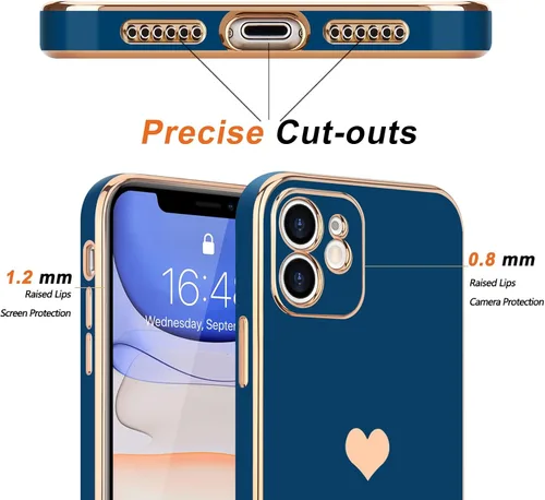 Miniatura 3 de Teageo Funda compatible con iPhone 11 para mujeres y niñas, lindo diseño de corazón de amor, lujoso brillante plateado, cubierta trasera suave, Azul