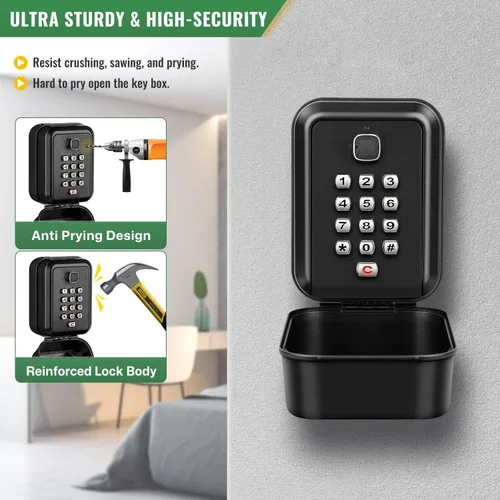 Miniatura 3 de HUANLANG Caja de seguridad para llaves con código, cajas de llaves impermeables para montaje en pared, 12 dígitos, teclado para llaves de casa