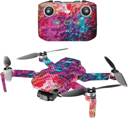 Miniatura 11 de Mighty Skins Fibra de carbono compatible con el dron portátil DJI Mini 2, salpicaduras de neón, acabado de fibra de carbono texturizado protector