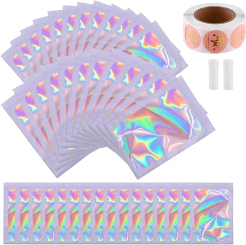Miniatura 14 de Paquete de 150 bolsas holográficas de Mylar de 5 x 8 pulgadas con ventana transparente, pequeñas bolsas de papel de aluminio resellables