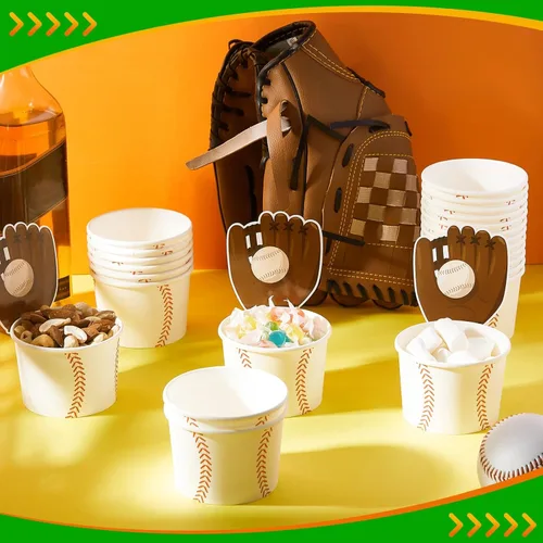 Miniatura 5 de Suclain Juego de 24 cuencos de papel de béisbol con tarjetas de béisbol, cuencos de helado, tazas de sopa, tarjetas de agradecimiento, recuerdos