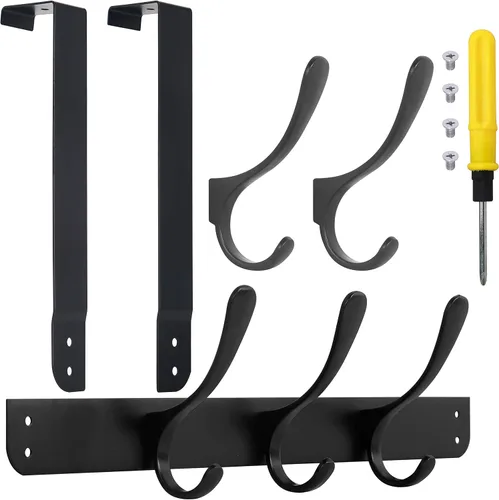 Miniatura 4 de SKOLOO Gancho para colgar sobre la puerta, ganchos para colgar ropa, toallas, abrigos, sombreros, gancho para toallas sobre la puerta, color negro