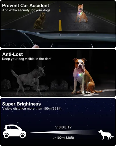 Miniatura 7 de Paquete de 2 luces para collar de perro, luces recargables para perro para caminar de noche con clip, collar LED impermeable de 4 modos para correr