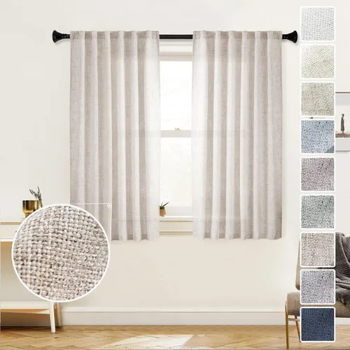 Miniatura 74 de Cortinas de lino 92 pulgadas de largo, juego de 2 paneles con bolsillo para barra, lengüeta trasera, cortinas transparentes para ventanas