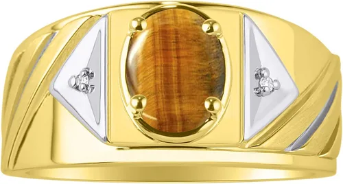 Rylos Anillos de oro amarillo de 14 quilates para hombre, estilo clásico de diseñador de 0.315 x 0.236in, piedras preciosas ovaladas y auténticas