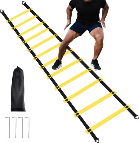 Juego de 1/2/4 escaleras, 12 peldaños de agilidad, escalera de entrenamiento con estacas de acero y bolsa de transporte para fútbol, entrenamiento