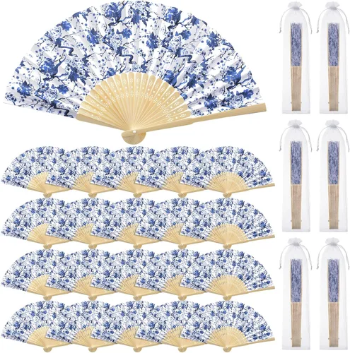 Miniatura 8 de Roowest 50 abanicos de papel de mano de cerezo en flor de cerezo, kit de recuerdos de chinoiserie, abanicos de mano plegables chinos japoneses retro