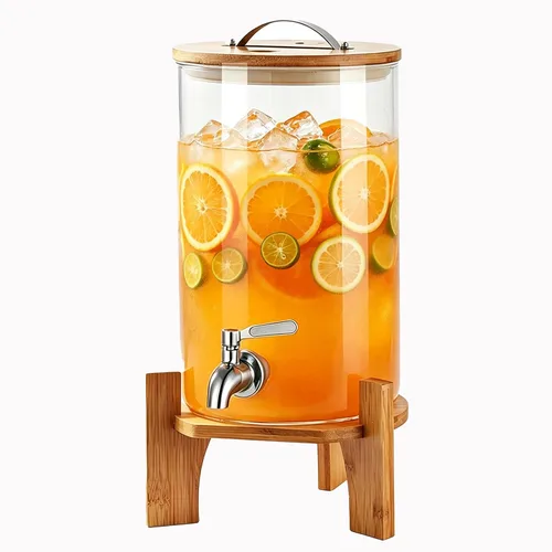 Dispensador de bebidas, dispensador de bebidas de vidrio de 2.1 galones con soporte, dispensador de agua de vidrio con espita, dispensadores de