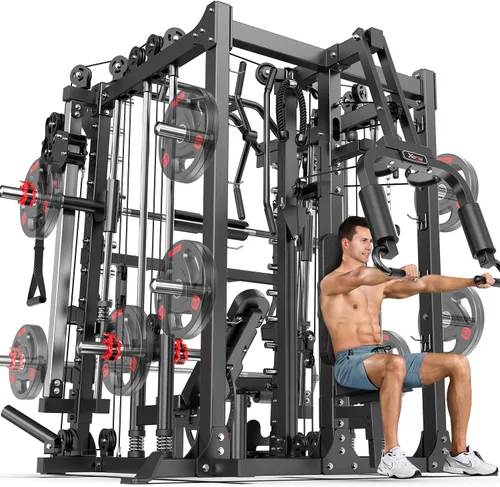 Máquina Smith con sistema de cruce de cables, jaula de potencia multifunción para sentadillas y rack de potencia para gimnasio en casa, rack de Negro