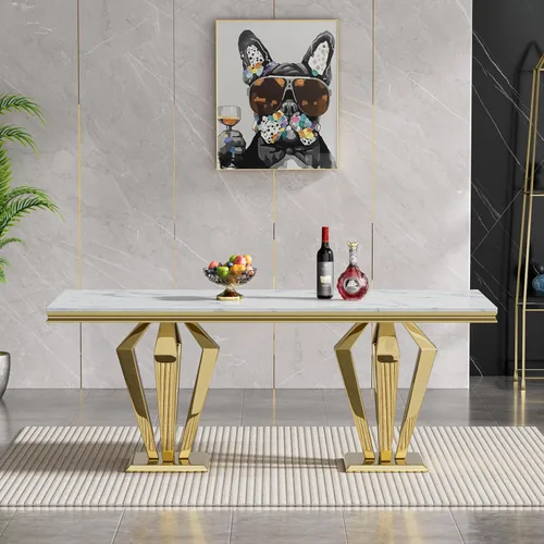 Miniatura 39 de Mesa de comedor de cristal de 51 pulgadas, mesa de comedor para 4-6, mesa de cocina dorada con patas de metal superior de vidrio templado