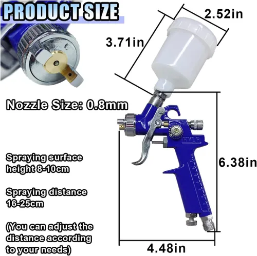 Miniatura 2 de Pistola de aerosol de toque mini HVLP con boquilla de 0.8 mm, 125 cc de capacidad, pulverizador de pintura de aire con alimentación por gravedad