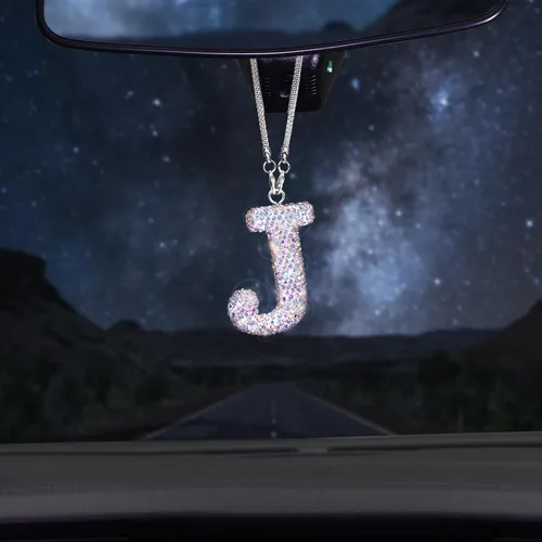 Miniatura 8 de ToBeQueen Accesorios colgantes para espejo retrovisor con diamantes de imitación de letra A, decoración de automóvil con diamantes de imitación