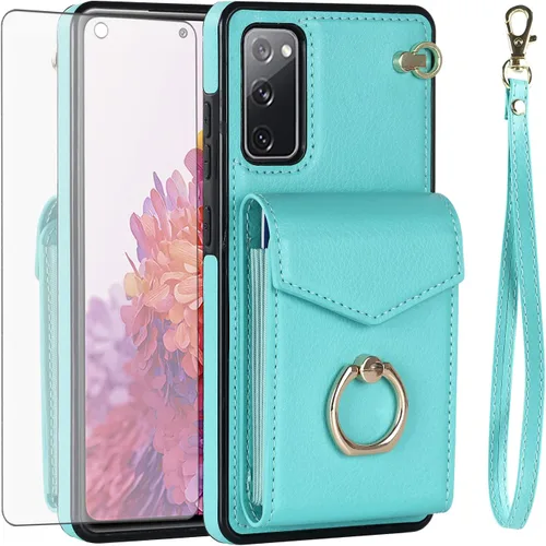 Miniatura 9 de Asuwish Funda de teléfono para Samsung Galaxy S20 FE 5G de 6.5 pulgadas con protector de pantalla de vidrio templado y anillo RFID tarjetero celular