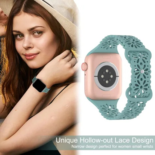 Miniatura 4 de 5 Pack Slim Lace Silicone Compatible for Apple Watch Band 38mm 40mm 41mm 42mm 44mm 45mm 46mm 49mm, Thin Hollow-out Breathable Strap for iWatch Ultra