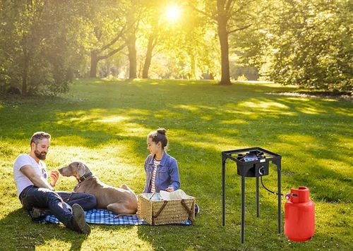 Miniatura 7 de ROVSUN Quemador de propano portátil de 100,000 BTU, estufa de gas individual con altura ajustable y regulador para cocinar en campamento al aire