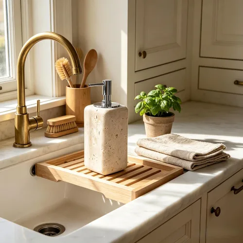 Miniatura 3 de Dispensador de jabón de travertino, accesorios de baño, dispensador de loción de piedra cuadrada orgánica natural prémium con bomba de metal