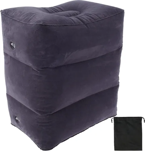 Almohada inflable con reposapiés para viajes, cama ajustable de 3 capas de altura para avión para niños, artículos esenciales de viaje para adultos,
