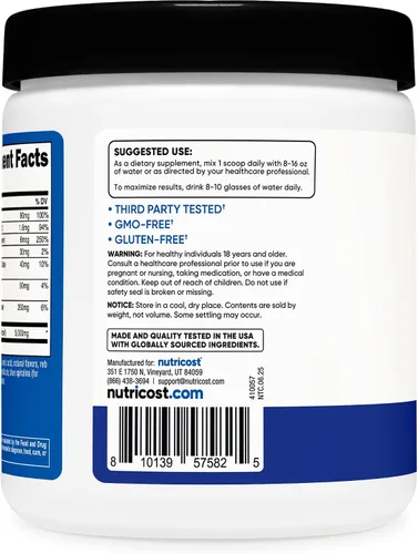 Miniatura 4 de Nutricost Monohidrato de creatina + hidratación con sabor a frambuesa azul (30 porciones) – 7 vitaminas y minerales, 5000 mg de creatina por porción