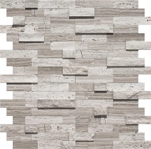 Miniatura 10 de Azulejos de mosaico de piedra natural 3D de 5 hojas, 12 x 11 pulgadas para despegar y pegar, azulejos de pared autoadhesivos negros mixtos