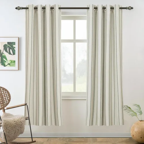 Miniatura 64 de DriftAway - Cortinas de Lino Mezcla de Granja 100% Opacas de 84 Pulgadas de Largo para Dormitorio, Cortinas Verticales Rayadas Impresas de Lino