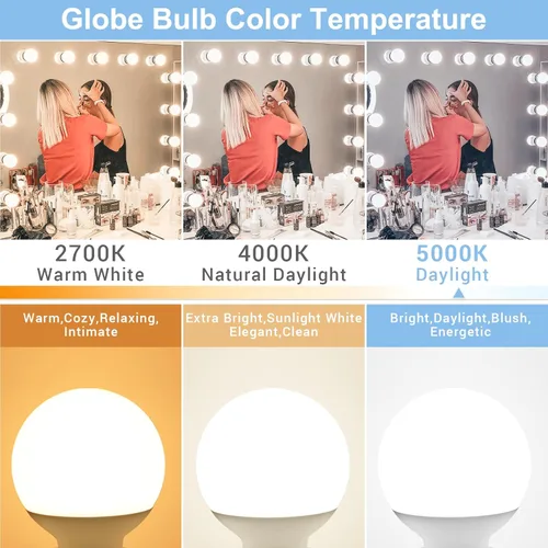Miniatura 3 de Bombilla de tocador de 5000 K, paquete de 8 bombillas LED G25 para espejo de tocador de baño, base media E26, equivalente incandescente de 5 W 60 W