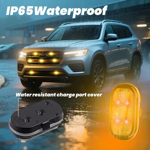 Miniatura 5 de 4 piezas de luces estroboscópicas LED inalámbricas para automóvil, luz intermitente recargable USB tipo C, luces estroboscópicas con control remoto