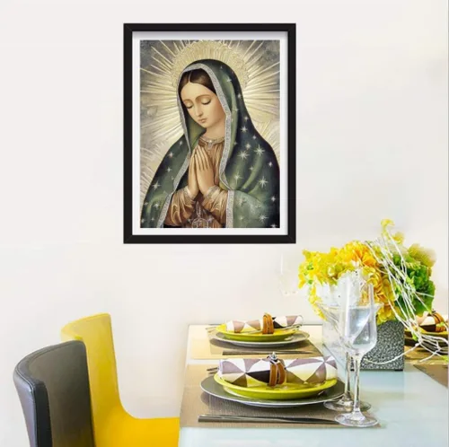 Miniatura 3 de F-CANLAN Kit de pintura de diamante redondo de taladro completo, juego de manualidades con puntos de diamante virgen maría 5D, creencia religiosa