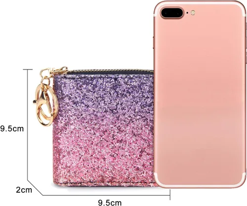 Miniatura 45 de GEEAD - Monedero pequeño con purpurina para mujer o niña, con anillo para llavero
