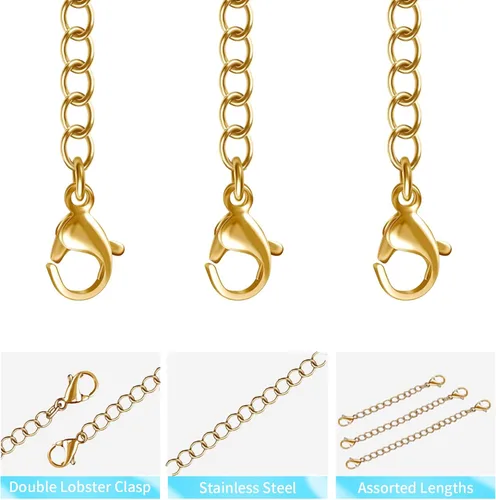 Miniatura 3 de UUBAAR 12 extensores de collar, cadena de extensión de collar de acero inoxidable para joyas, pulseras y tobilleras