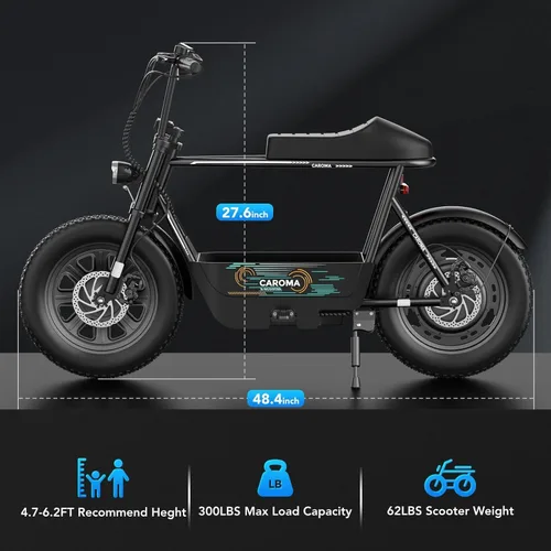 Miniatura 9 de Caroma Peak - Patinete eléctrico de 1200 W con asiento, motocicleta eléctrica de 16 pulgadas con neumáticos gruesos, rangos máximos de 30 millas