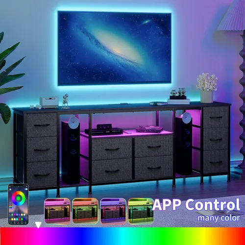 Miniatura 4 de Garvee Cómoda de 10 cajones, soporte de TV con cajones de tela y tomas de corriente para TV de 75, 70 y 65 pulgadas, mesa consola de TV, centro