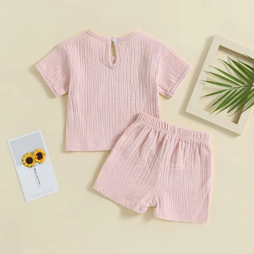 Miniatura 3 de Conjunto de ropa de verano de algodón y lino de manga corta para bebé niño y niña