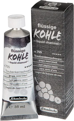 Schmincke - Carbón líquido, semilla de uva negro, 1.2 fl oz, 18 755 009, para pintura al carbón, dibujo al carbón y underpainting, vegano Semilla de