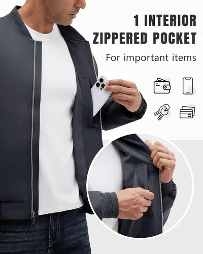 Miniatura 9 de Polu Chaquetas bomber para hombre con bolsillos, chaquetas cortavientos ligeras, cremallera de 2 vías, abrigo casual de negocios para otoño e