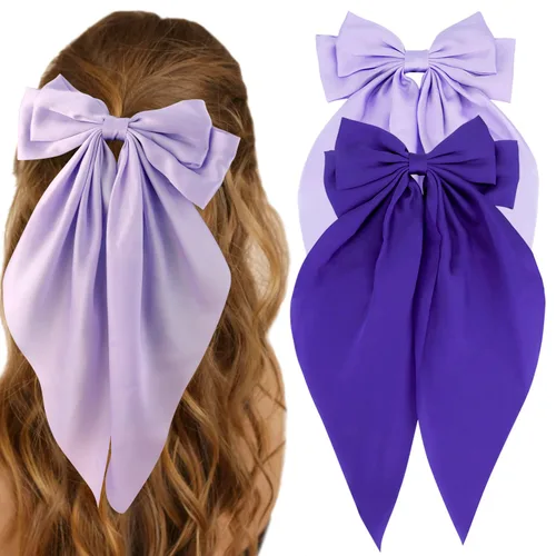 Miniatura 8 de ATODEN Lazos de Cabello de Satén Sedoso 2 Piezas Lazos Grandes para el Cabello para Mujeres Cintas para el Cabello de Cola Larga Extragrandes Lazo